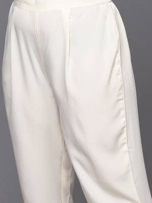 Off white solid poly crepe kurta sets 3