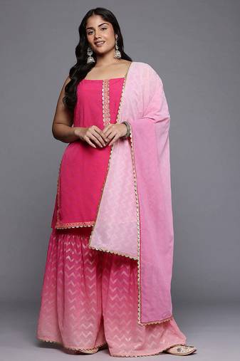 Pink printed poly crepe kurta sets