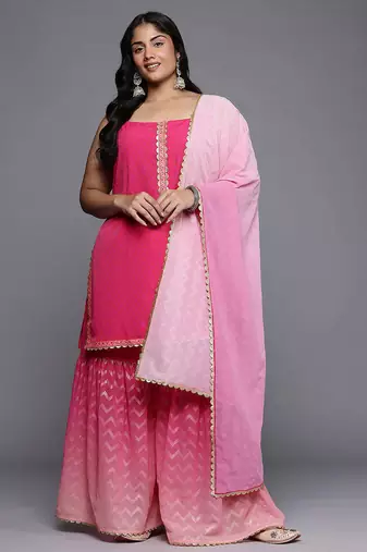 Pink printed poly crepe kurta sets