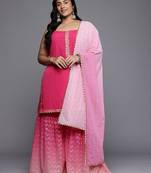 Pink printed poly crepe kurta sets