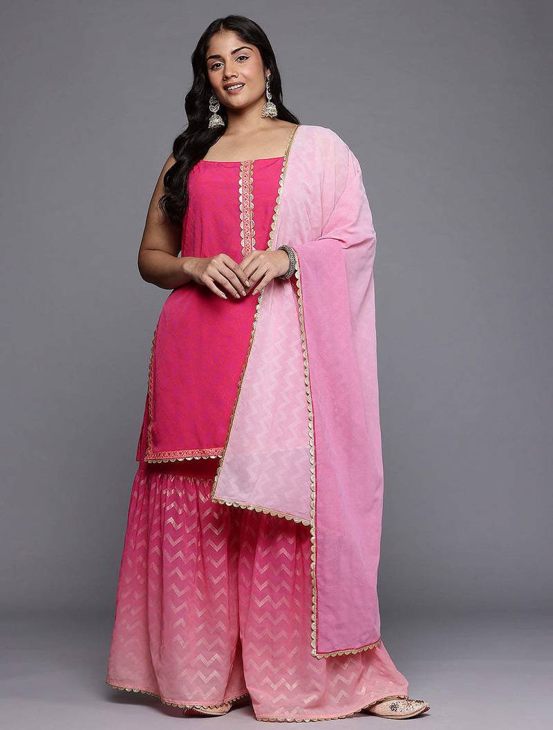 Pink printed poly crepe kurta sets