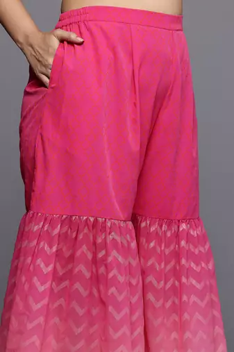 Pink printed poly crepe kurta sets