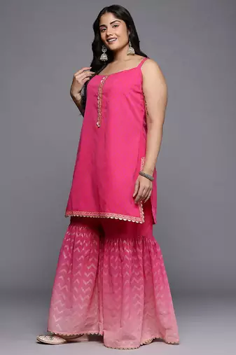 Pink printed poly crepe kurta sets
