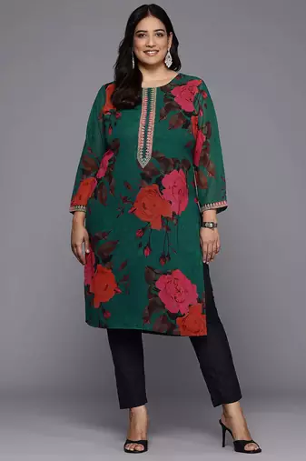 Green printed georgette long kurtis