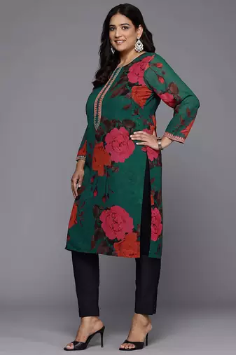 Green printed georgette long kurtis
