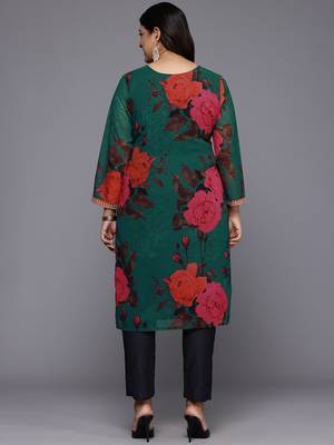 Green printed georgette long kurtis 5