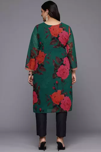 Green printed georgette long kurtis