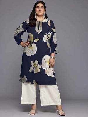 Navy blue printed georgette long kurtis 2