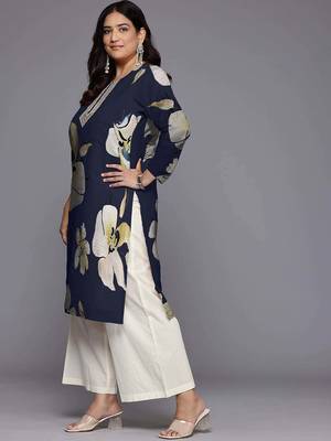 Navy blue printed georgette long kurtis 3