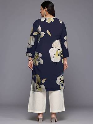 Navy blue printed georgette long kurtis 4