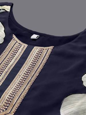 Navy blue printed georgette long kurtis 5