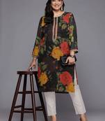 Black printed georgette long kurtis