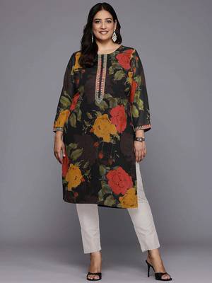 Black printed georgette long kurtis 2