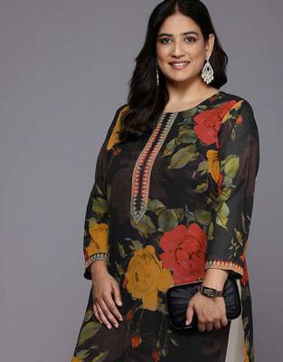 Black printed georgette long kurtis 3