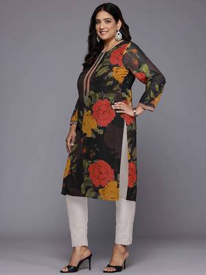 Black printed georgette long kurtis 4