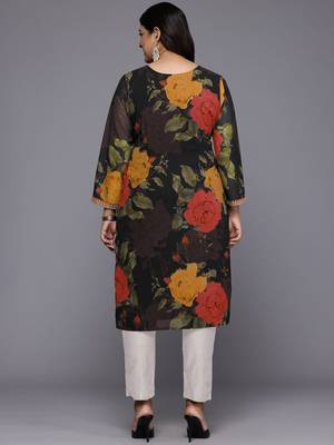 Black printed georgette long kurtis 5