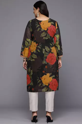 Black printed georgette long kurtis