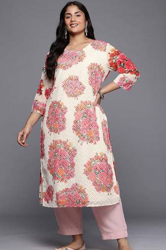 Off white printed georgette long kurtis