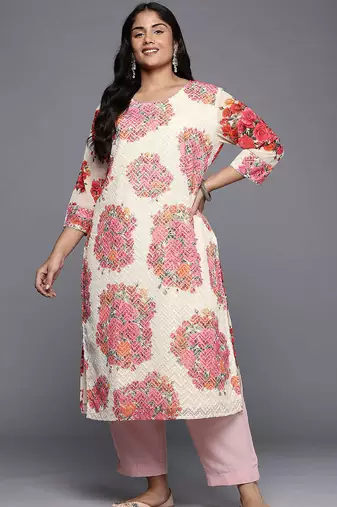 Off white printed georgette long kurtis