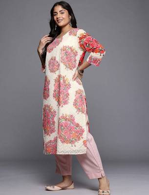 Off white printed georgette long kurtis 3