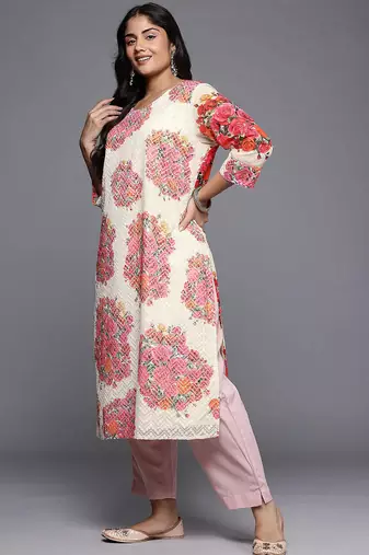 Off white printed georgette long kurtis