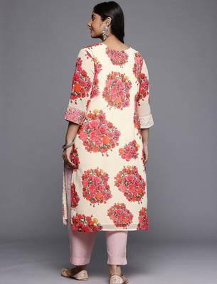 Off white printed georgette long kurtis 4