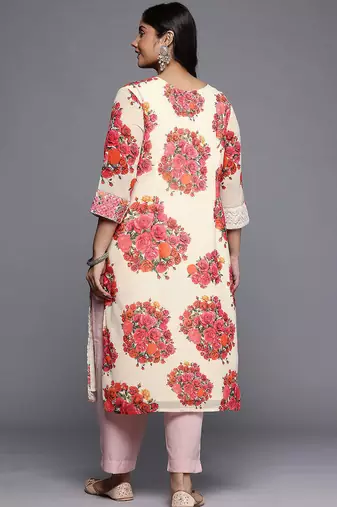Off white printed georgette long kurtis