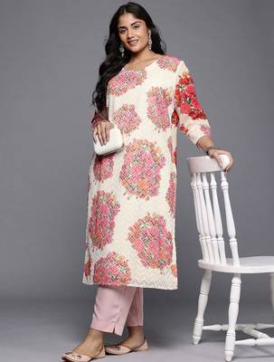 Off white printed georgette long kurtis 5