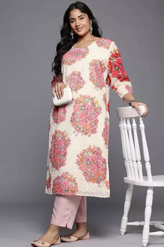 Off white printed georgette long kurtis