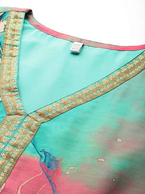 Multicolor printed chanderi silk long kurtis 3