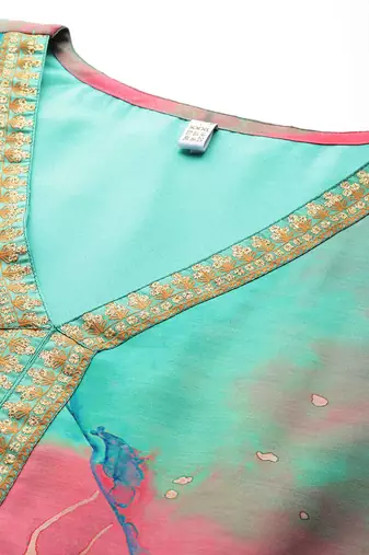 Multicolor printed chanderi silk long kurtis