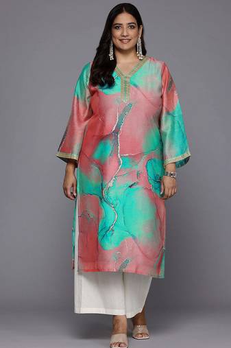 Multicolor printed chanderi silk long kurtis