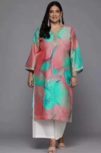 Multicolor printed chanderi silk long kurtis