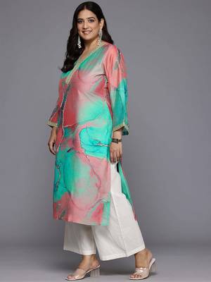 Multicolor printed chanderi silk long kurtis 4
