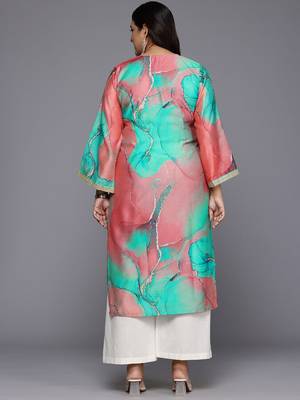 Multicolor printed chanderi silk long kurtis 5