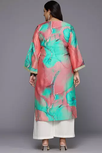 Multicolor printed chanderi silk long kurtis