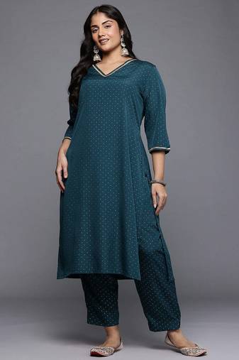 Green printed poly crepe kurta sets