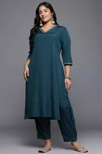 Green printed poly crepe kurta sets