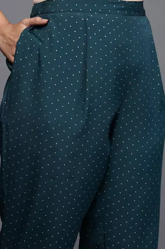 Green printed poly crepe kurta sets