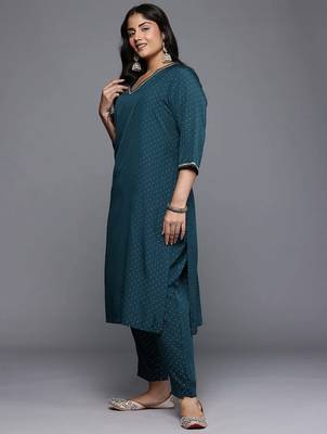 Green printed poly crepe kurta sets 4