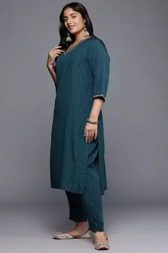 Green printed poly crepe kurta sets