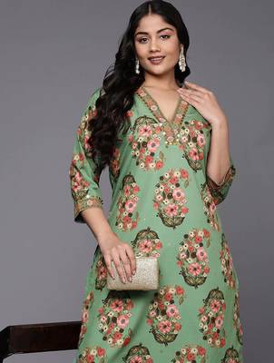Green printed poly crepe kurta sets 2