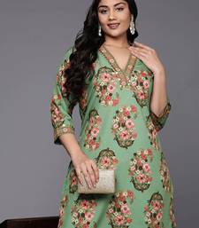 Green printed poly crepe kurta sets