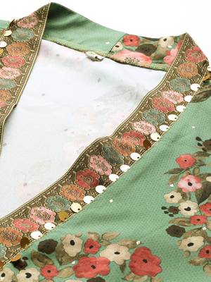 Green printed poly crepe kurta sets 3