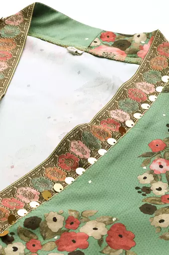 Green printed poly crepe kurta sets