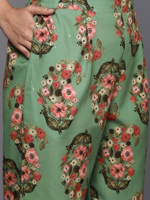Green printed poly crepe kurta sets 4