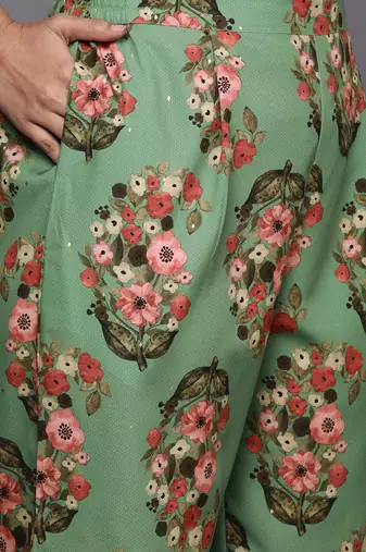 Green printed poly crepe kurta sets