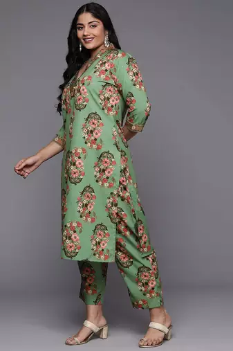 Green printed poly crepe kurta sets