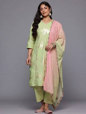 Green printed pure cotton kurta sets 3