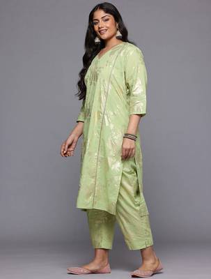 Green printed pure cotton kurta sets 5